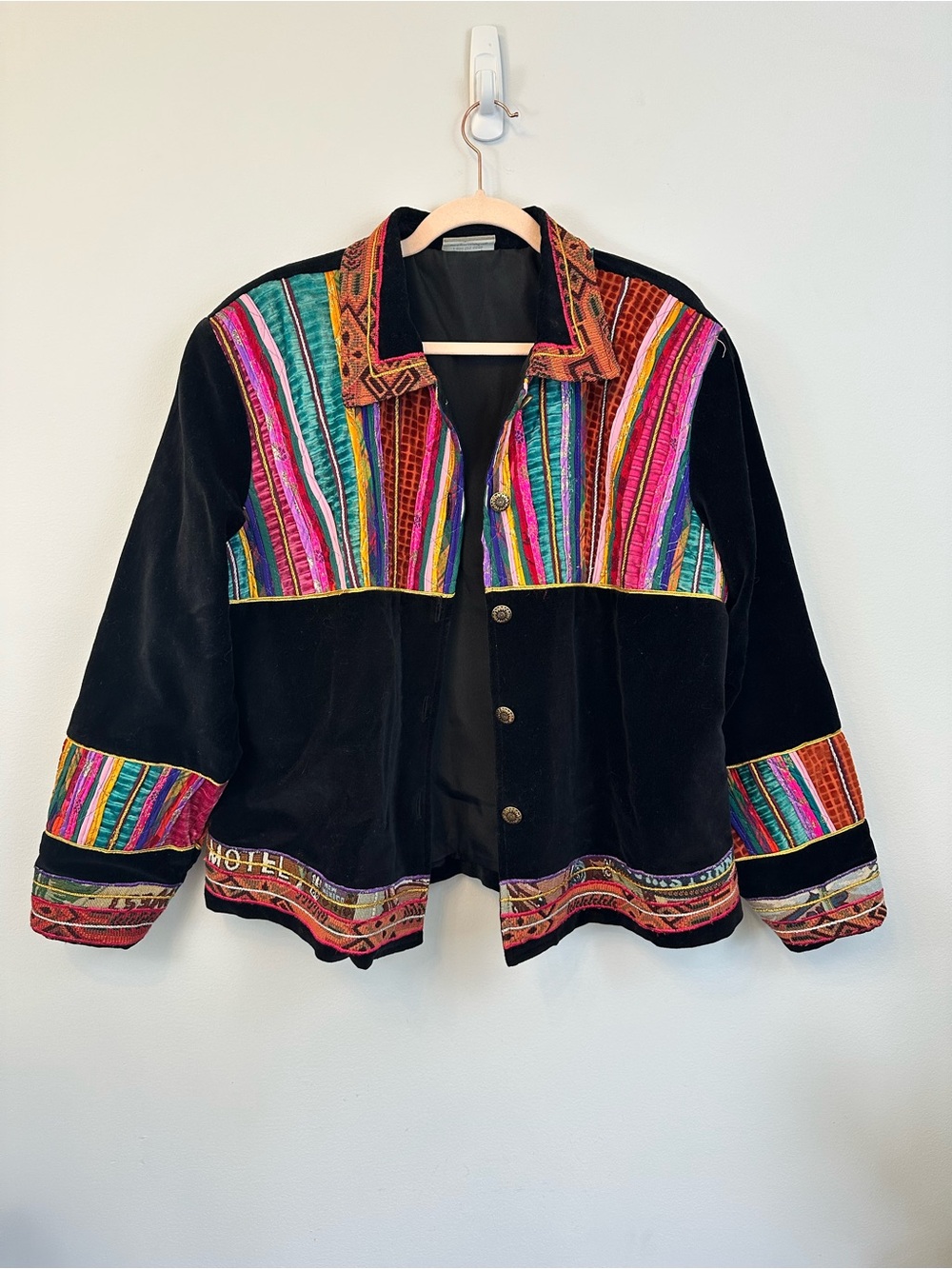 Vintage Coldwater Creek Colorful Patchwork Velvet Blazer Jacket B2
